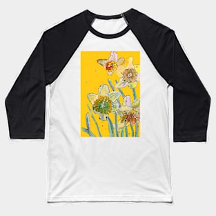 Abstract Yellow Daffodil Watercolor on Yellow Baseball T-Shirt